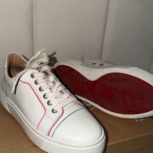 Christian Louboutin White Sneakers with Red Sole and Colorful Accents